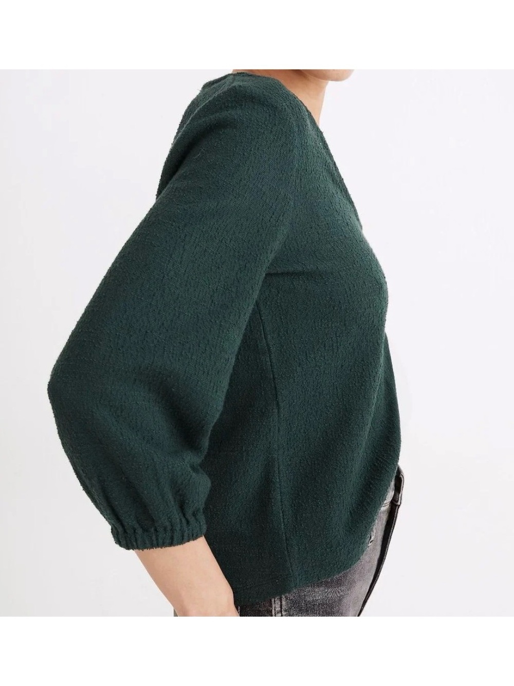 Madewell Deep Forest V-Neck Textured Sweater Size Medium - Picture 2 of 5